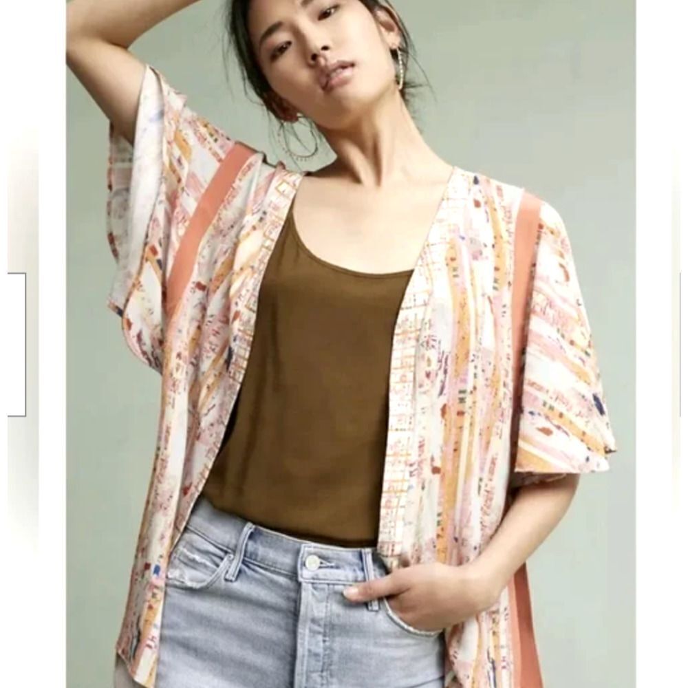 Anthropologie Floreat Kimono Top Jacket Boho‎ Art Wear Abstract OSFM